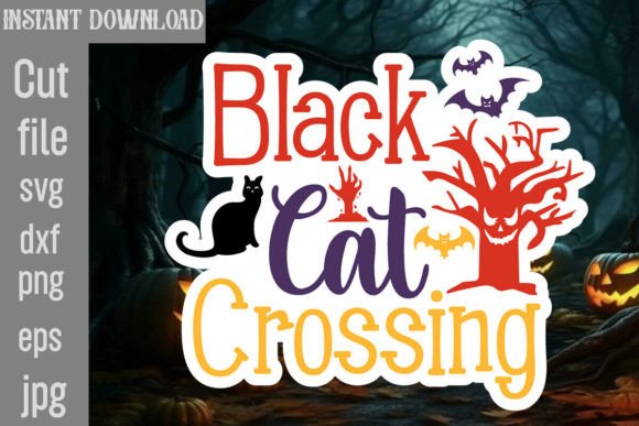 Black Cat Crossing SVG Cut File for Graphics and Crafts
