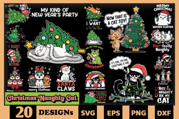 Christmas Naughty Cat SVG Bundle Graphics for Crafts